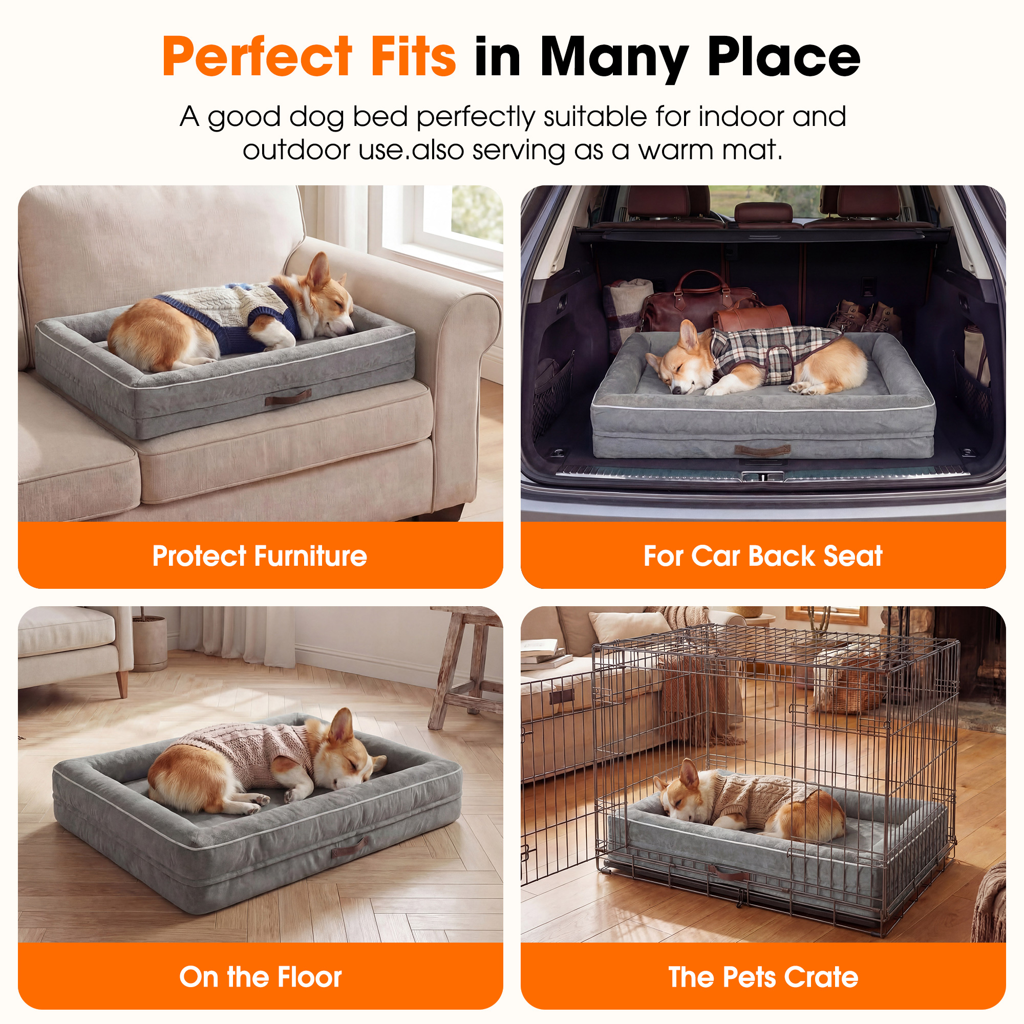 SOLESPIT Orthopedic Dog Bed, Large, Gray photo 5