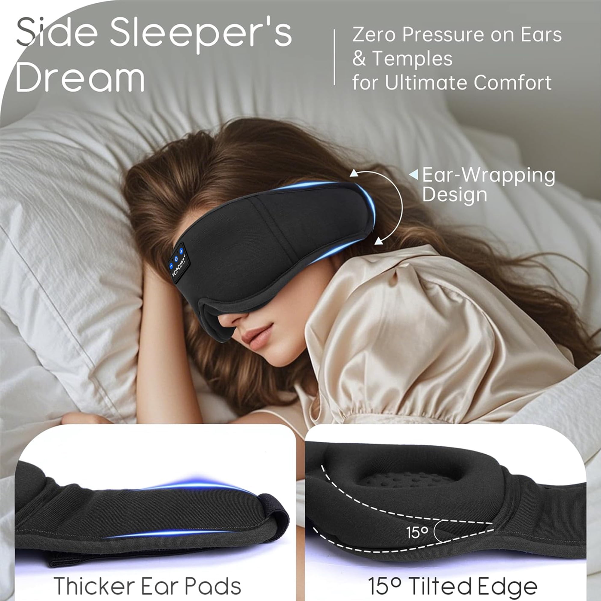 Sleep Mask, Bluetooth Sleep Headphones, TOPOINT 3D Eye Mask Blackout with Soft Bamboo Cotton, HD Speaker Microphone, Sleep Headphones Earphones for Side Sleepers Women Men, Travel Meditation