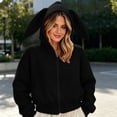 thumbnail image 2 of Tqcoqu Women's Cute Bunny Ear Zip Up Hoodie,Cropped Long Sleeve Loose Casual Sweatshirt Jacket with Kangaroo Pocket,2026 Trendy Outerwear Tops,Black Women's S-XXL, 2 of 7