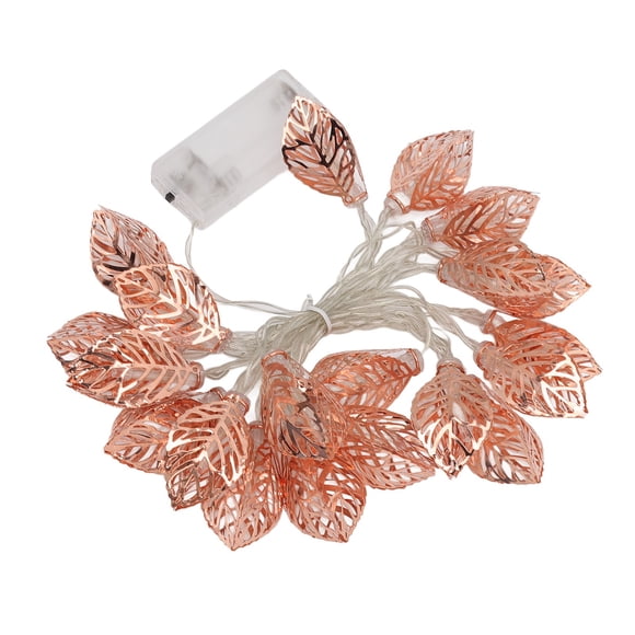 Guirnalda de luces de oro rosa, 20 LED, resistente al agua, alimentada por batería, luces de hoja ahuecadas, cadena para puerta de fiesta para interior