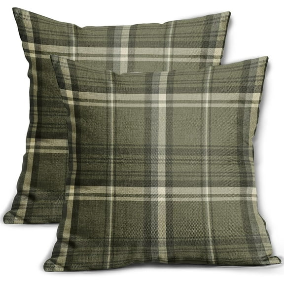 Ryan; Olive Green Spring Plaid Pillow Covers 18x18 Set of 2 Buffalo Tartan Print Seasonal Decorative Throw Pillows Outdoor Pillowcase Square Farmhouse Cushion Case Decor for Couch Sofa Bed