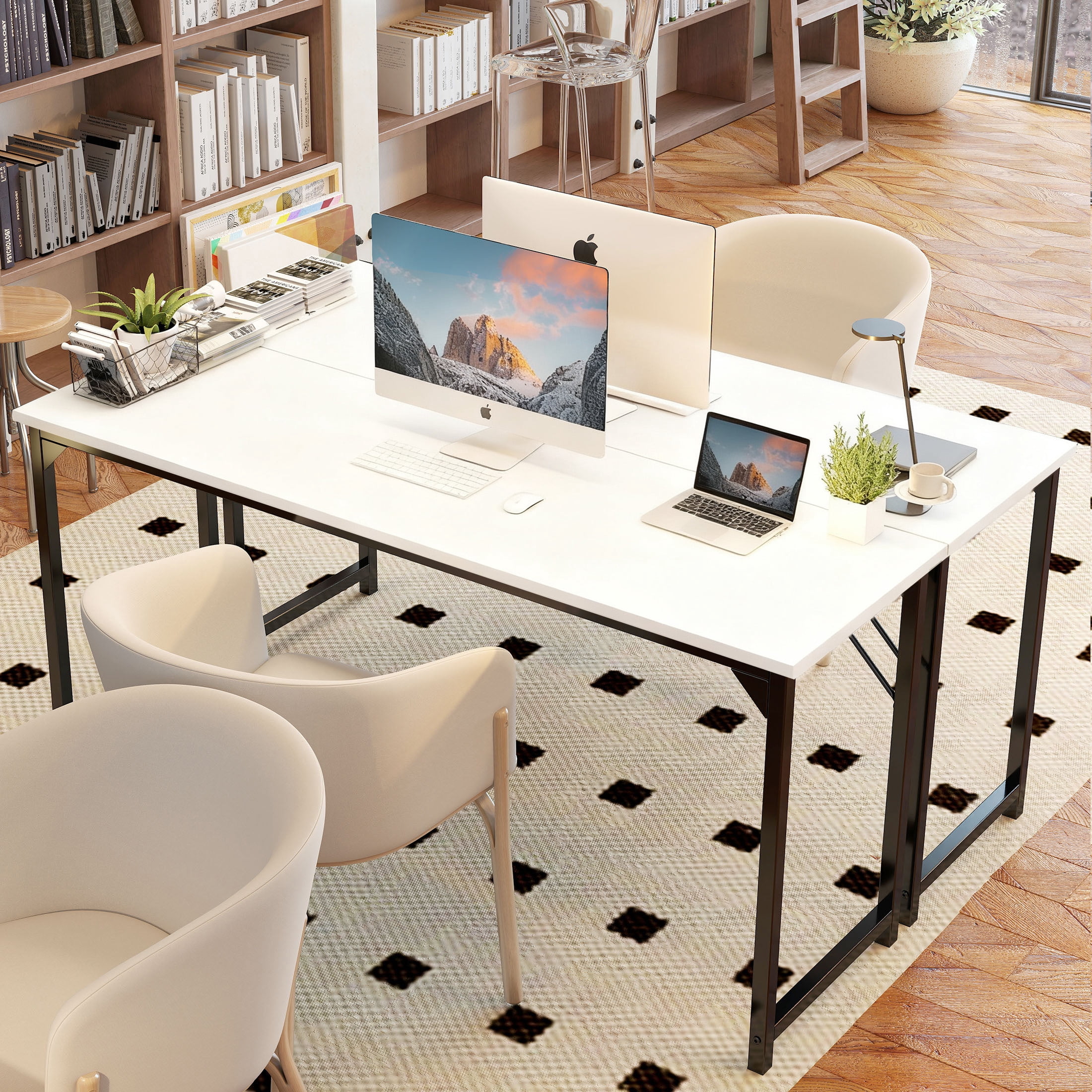 edx 63 inch Computer Desk Modern Writing Desk, Industrial Office Desk, Sturdy Laptop Table for Home Office, White