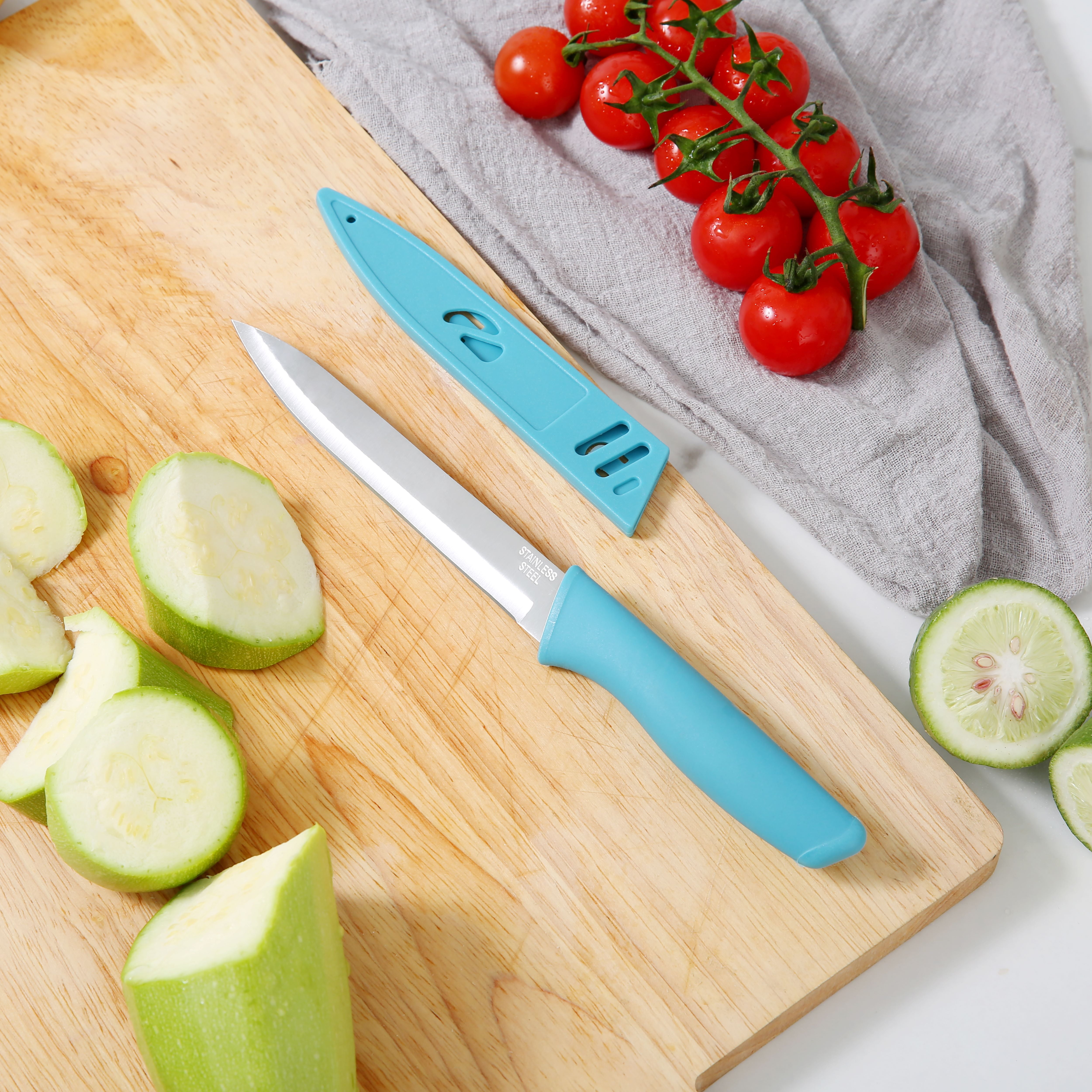 Mainstays 3 Piece Stainless Steel Color Knife Set with Ergonomic Soft Grip Handles