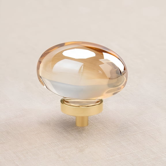 XIBUFE 16 Pack Gold Champagne Crystal Cabinet Knobs, Oval Glass Knobs for Dresser Drawers, Brass Furniture Hardware Pulls