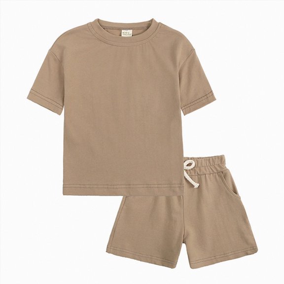 peqiut Toddler Boy Summer Play Clothes Short Sleeve Tee Elastic Shorts Outfit 12M-5T