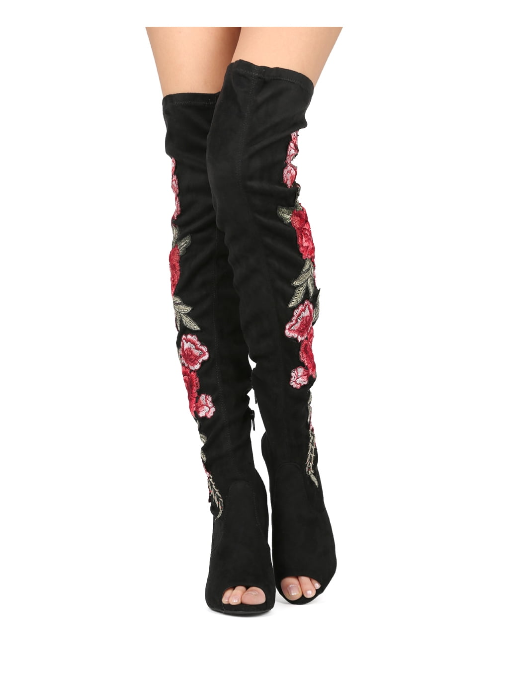 flower thigh high boots