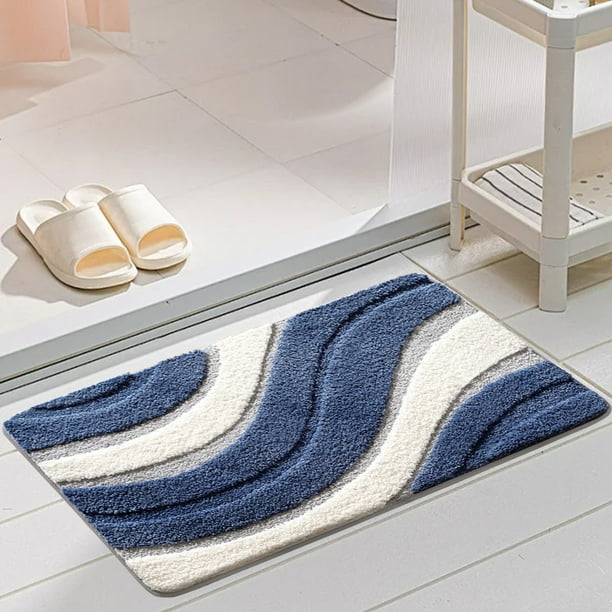Alfombra de baño, 24x16 pulgadas, suave y absorbente, fibra fina, antideslizante, lavable a máquina, uso en el hogar, antideslizante, 40*60CM, azul