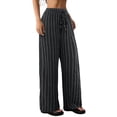 thumbnail image 2 of Ayolanni Slacks Women's Pants Striped Boho Wide Leg Pants Petite Drawstring High Waist Gray Flowy Palazzo Pants with Pockets S, 2 of 8