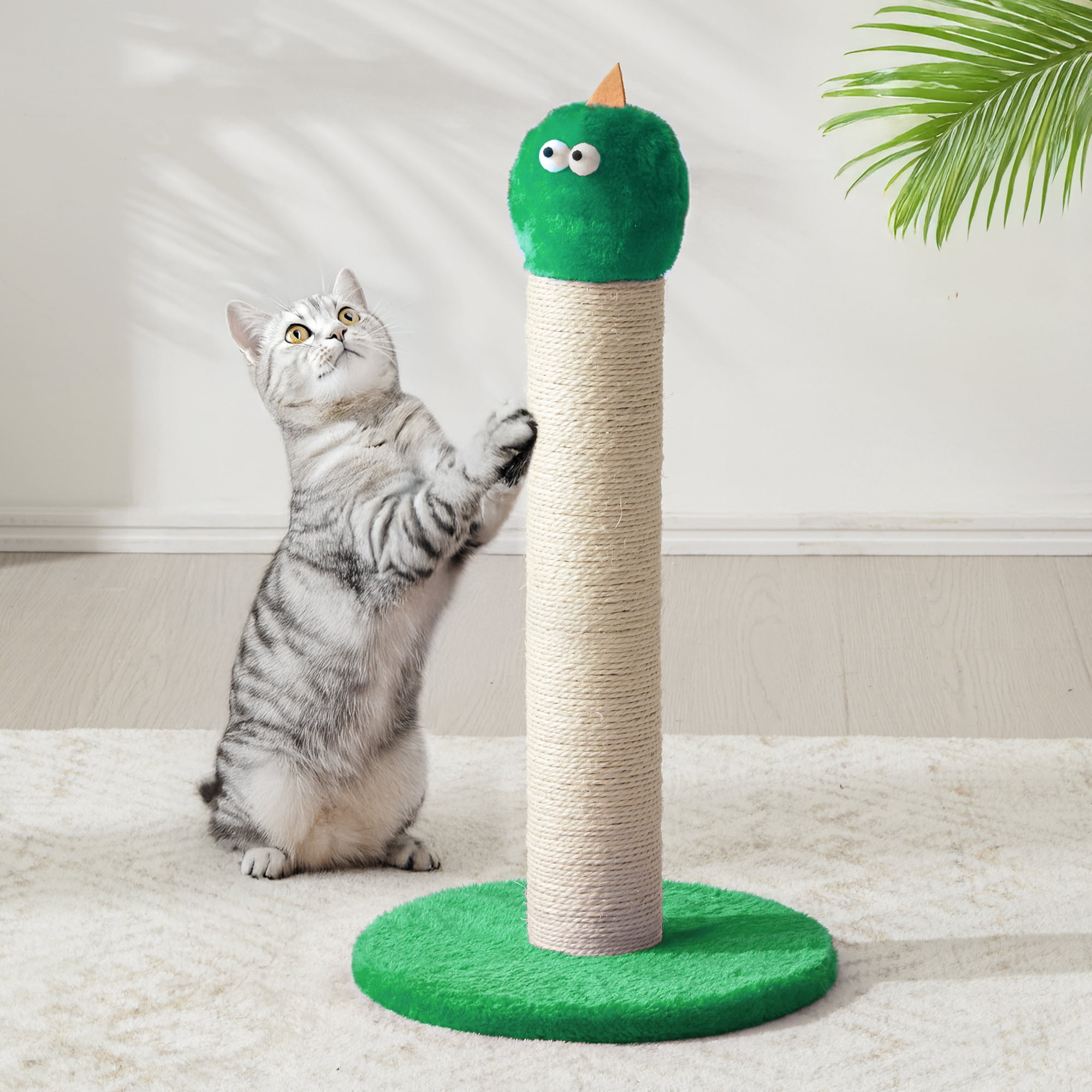May in Color 22-Inch Cat Scratching Post , Durable Sisal Scratch Post for Indoor Cats, Monster-Shaped Cat Scratcher for Kittens & Large Cats, Green