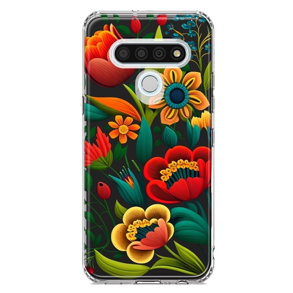 MUNDAZE LG Stylo 6 Shockproof Clear Hybrid Protective Phone Case Colorful Red Orange Folk Style Floral Spring Flowers Cover