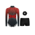 thumbnail image 1 of TSSOE Kids Girls Rhinestone Long Sleeve Gymnastics Unitard Figure Skating Bodysuit with Shorts Hairband Set Activewear Red 14, 1 of 5