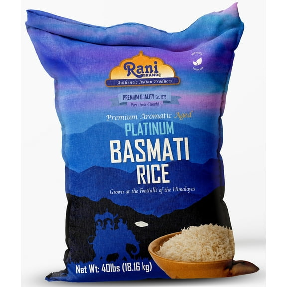Rani Platinum White Basmati Rice Extra Long Aged 40-Pound Bag, 640oz (40lbs) 18.16kg ~ All Natural | Gluten Friendly | Vegan | Indian Origin | Kosher