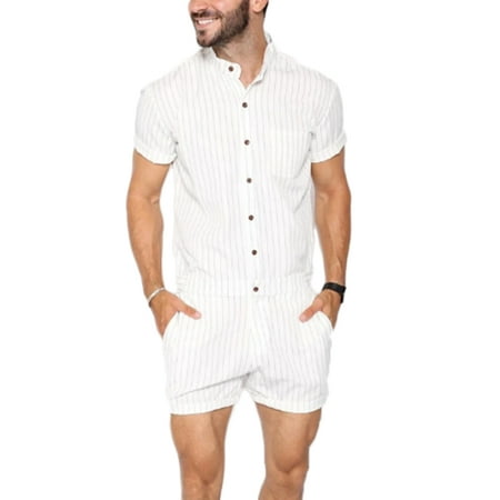 INCERUN Mens Striped Hippy Jumpsuit Short Sleeve Summer Formal Causal ...