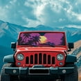 thumbnail image 3 of Uorisanigo Windshield Sun Shade, Car Sun Shade for 1997-2018 Jeep Wrangler TJ JK JKU, Aluminum Foil Structure Blocks Sunlight Heat UV Rays, Outdoor Camping(Palm Tree Sunset), 3 of 7