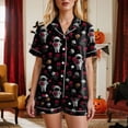 thumbnail image 2 of Towmus Short Sleeve Pajama Set for Women Womens Funny Halloween Print Lapel Button Short Sleeve Shorts Pajama Set Lounge Set, 2 of 5