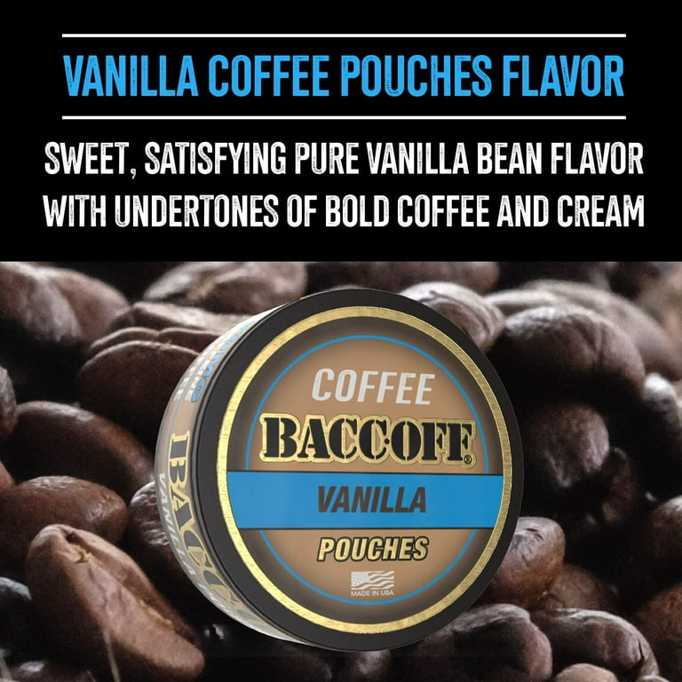 BaccOff, Premium Flavored Coffee Pouches, No Tobacco Dip, No Nicotine  Smokeless Alternative Snuff, 50 MG of Caffeine Per Serving, Vanilla (10  Cans)