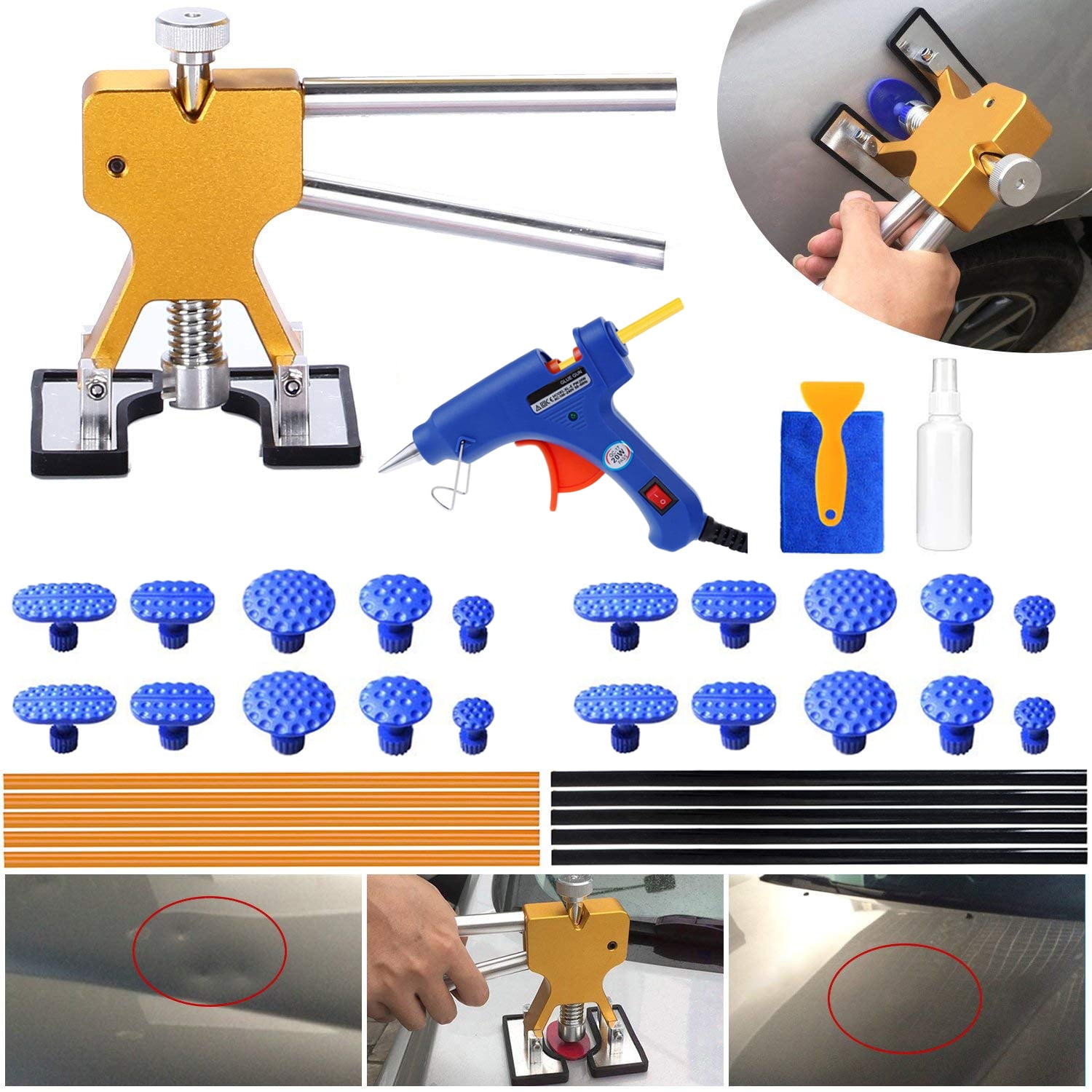 Auto Body Paintless Dent Repair Tool, Car Dent Puller with Hot Glue Gun