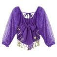 thumbnail image 4 of YONGHS Kids Girls Sequined Beaded Tassel Belly Dance Top 3/4 Sleeve Indian Princess Cosplay Costume Purple 2-12, 4 of 7