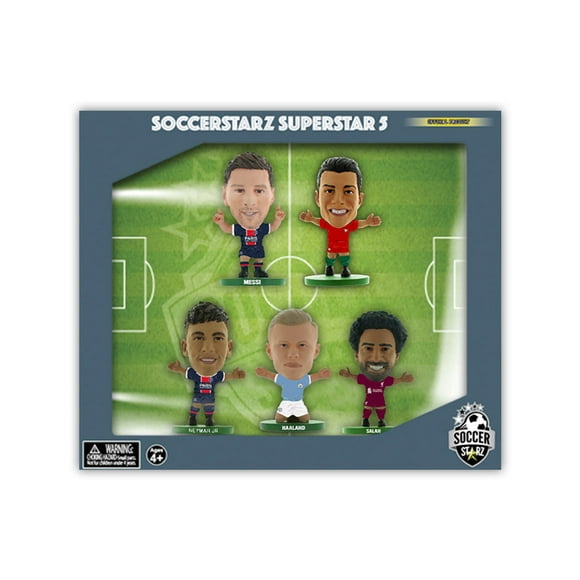 Superstars Mondiales SoccerStarz 5 Joueur Coffret Cadeau - Comprend Messi, Ronaldo, Neymar, Haaland et Salah (2 Pouces de Hauteur)