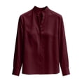 thumbnail image 6 of thefmos Women Fall Winter High Neck Long Sleeve Button Down Blouses Elegant Business Work Tops for Women Cute Trendy Office Dressy Shirts with Solid Color, Red 2XL, 6 of 6
