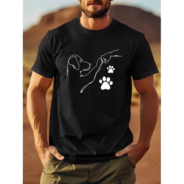 Camiseta informal de verano para hombre, tejido de punto suave y cómodo, cuello redondo, manga corta con estampado de huellas, corte regular, ligera y transpirable (250 g/m²).