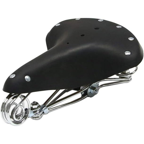 Asiento de cuero duradero para bicicleta, asiento de cuero de vaca Vintage para ciclismo con resortes, asiento de cuero negro, asiento cómodo con resorte