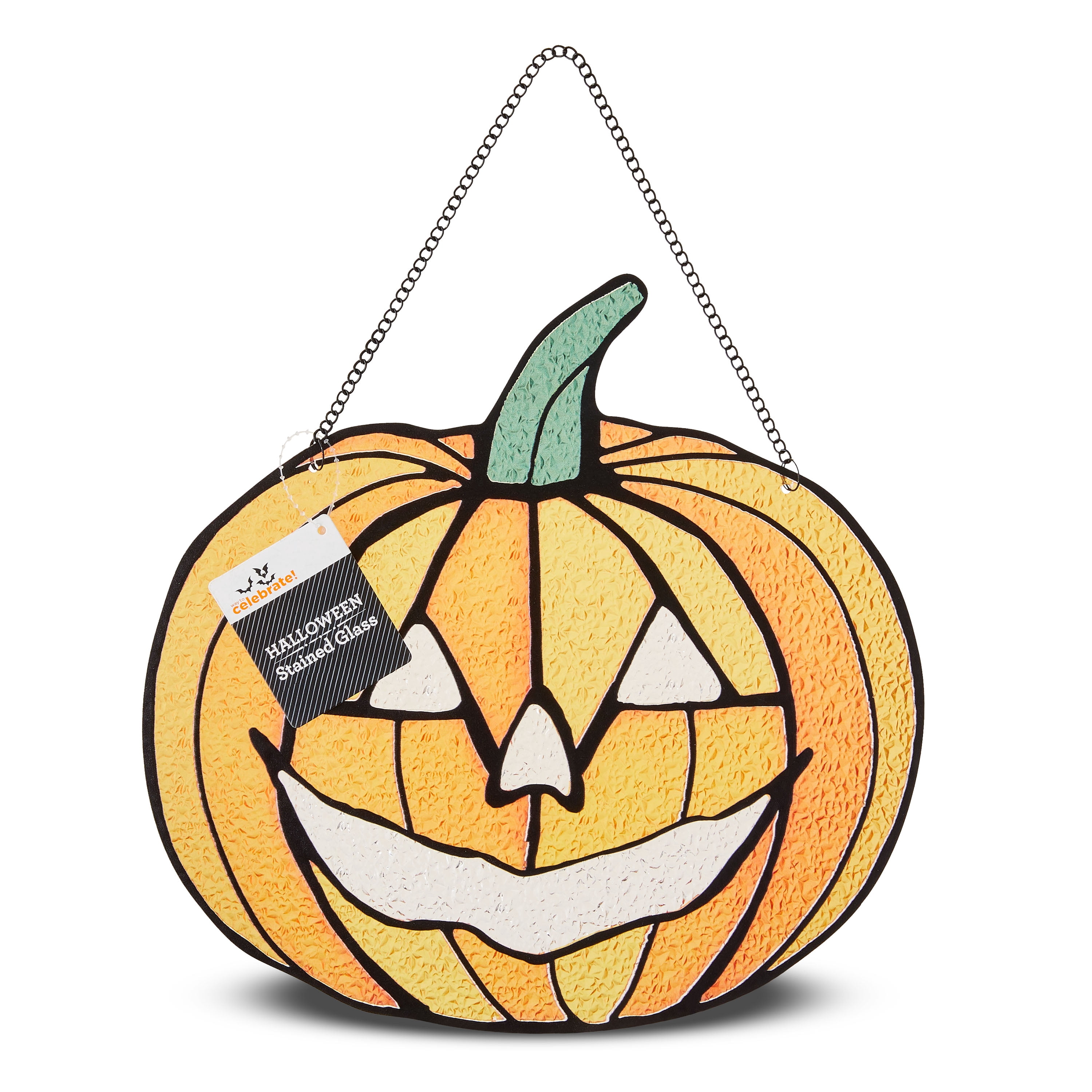 Stained Glass-Look Jack-o'-Lantern Hanging Decor, Orange, 10", Halloween by Way To Celebrate