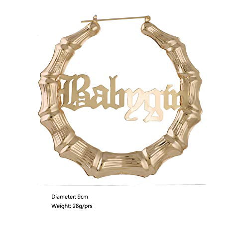 Yanluu Old English Font Babygirl Word 9cm Elegant Large Bamboo Earrings Hip-Pop Style Fashion Party Accessory