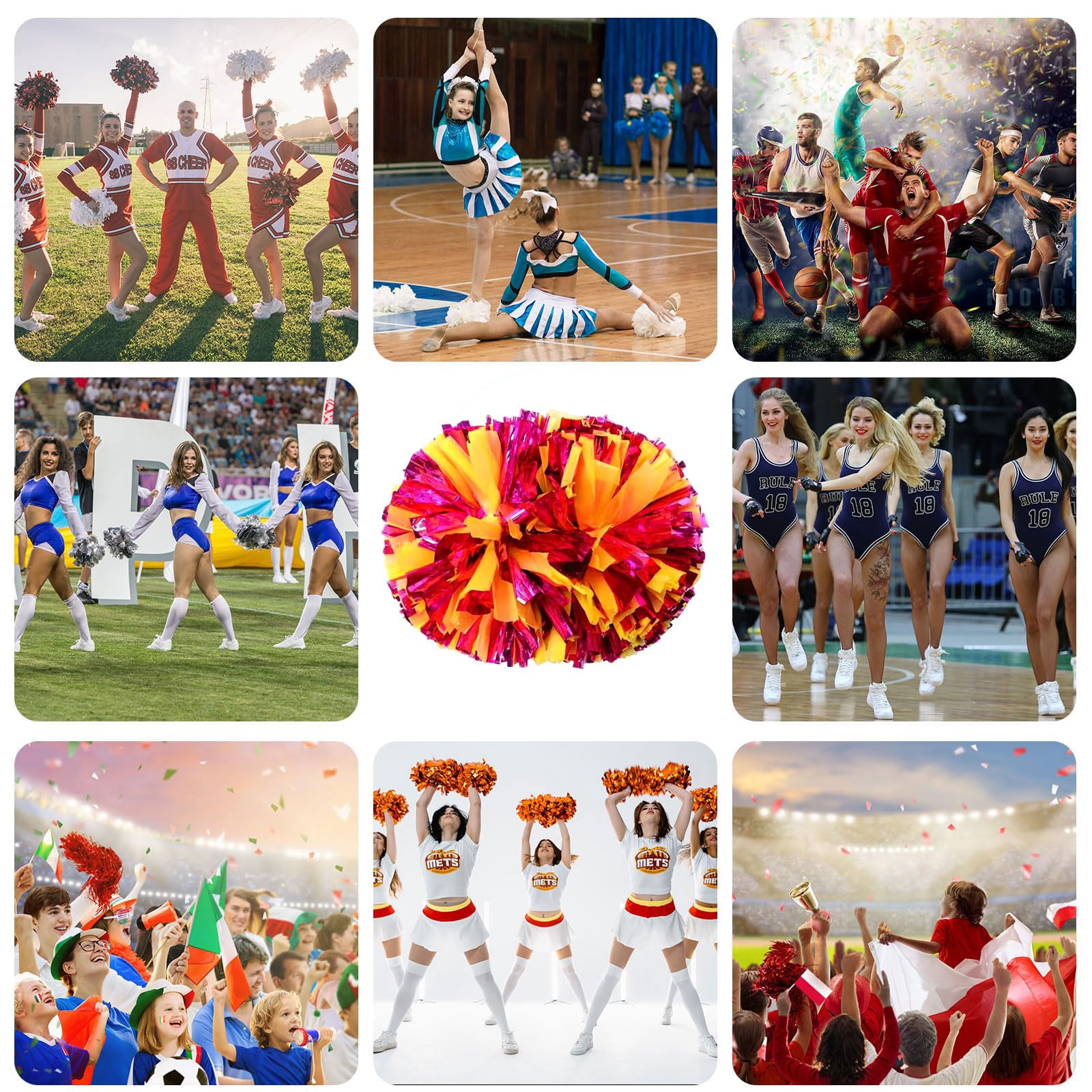 12 Pcs Cheerleading poms,pom poms Cheerleading with Handle Style Cheer Pom Pomsfor Dance, Matches, Team Spirit Sports