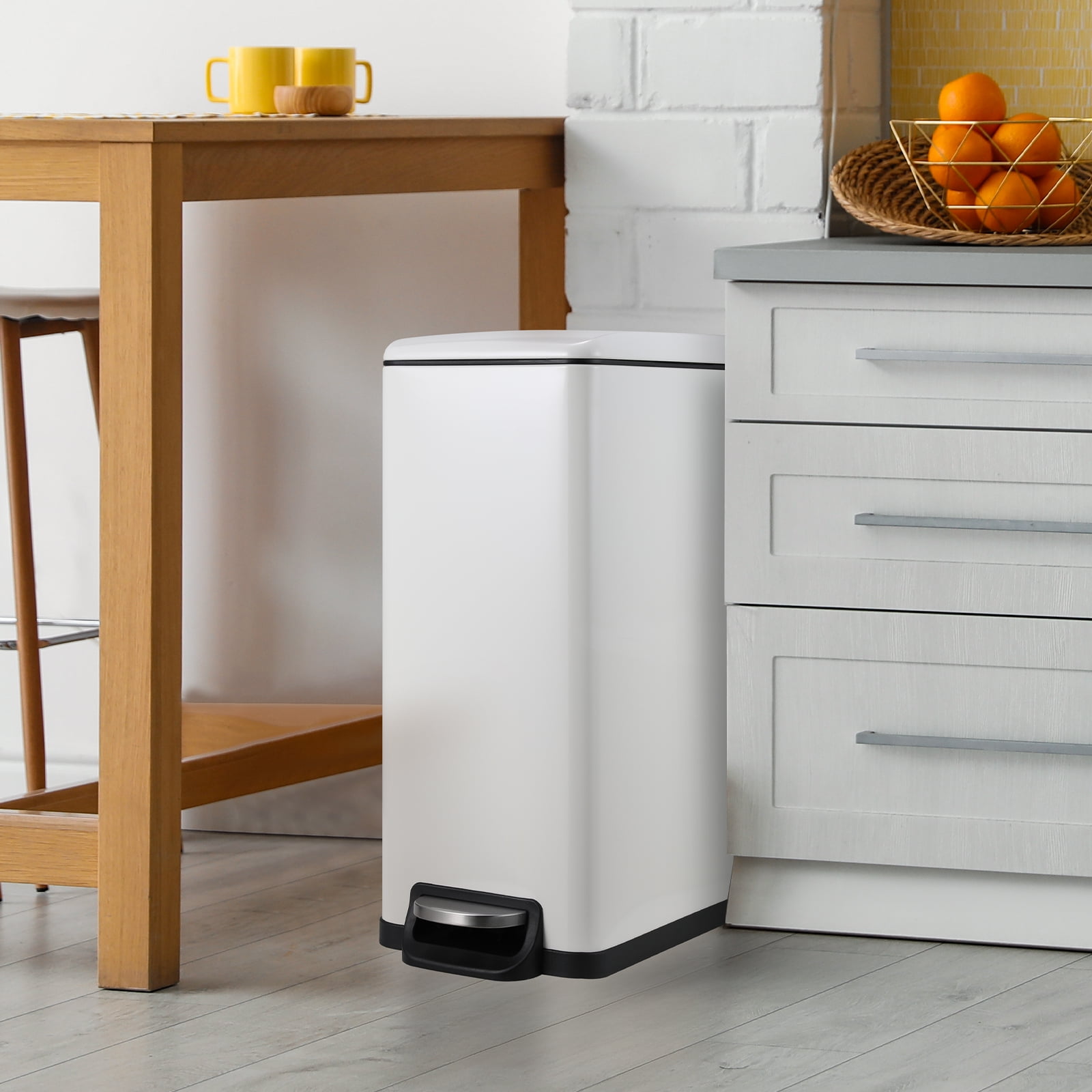 TLSUNNY 13.2 Gal Slim Kitchen Trash Can, Stainless Steel Trash Can, w/Silent Foot Pedal, for Home, Office