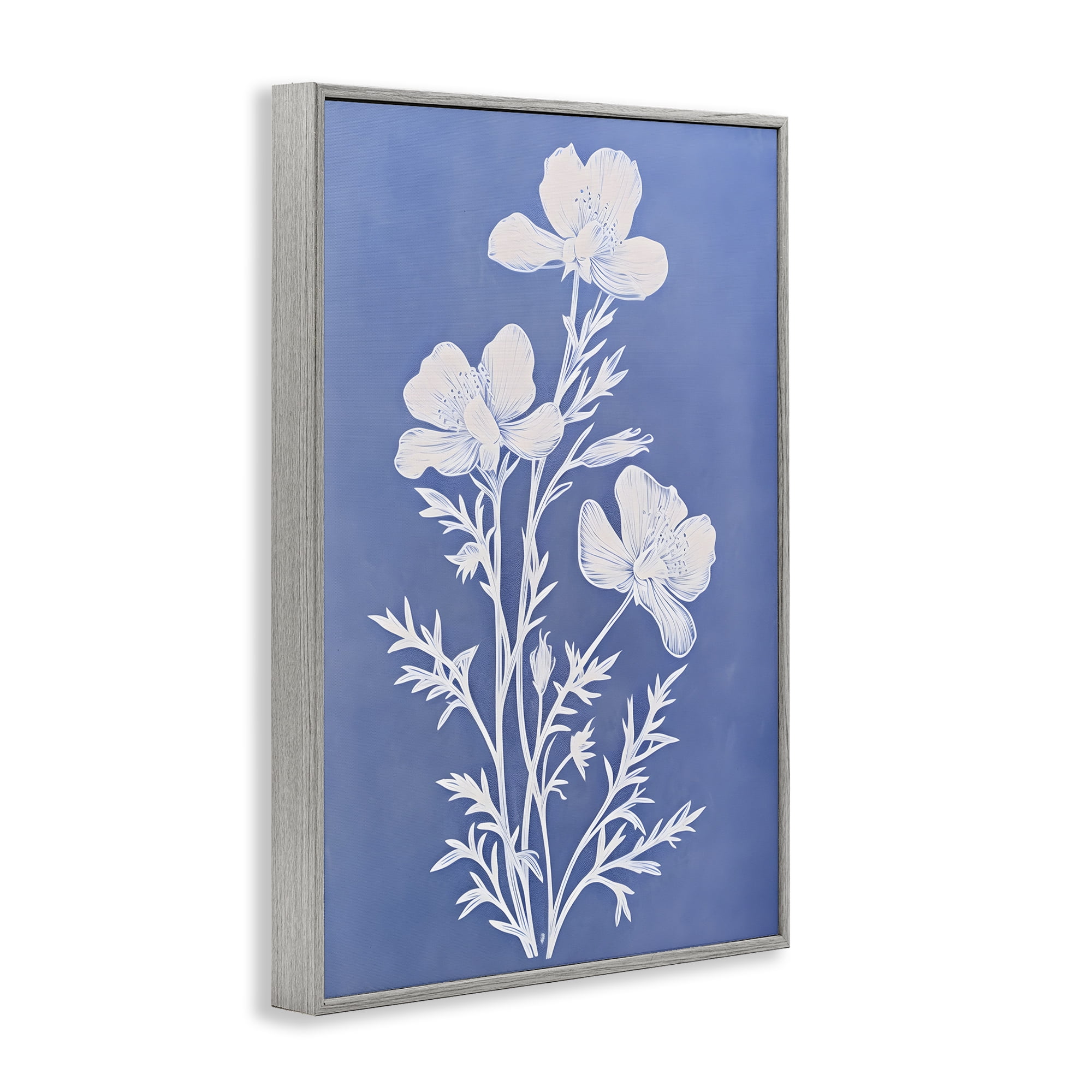 Stupell Industries Cerulean Blue Blooms Botanical & Floral Painting Gray Framed Art Print Wall Art, 16 x 24