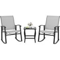 thumbnail image 4 of Walsunny 3 Pieces Rocking Bistro Patio Furniture Rocker Set with 2 Outdoor Rocking Chairs and 1 Glass Coffee Table for Porch Deck Lawn,Light Gray, 4 of 7