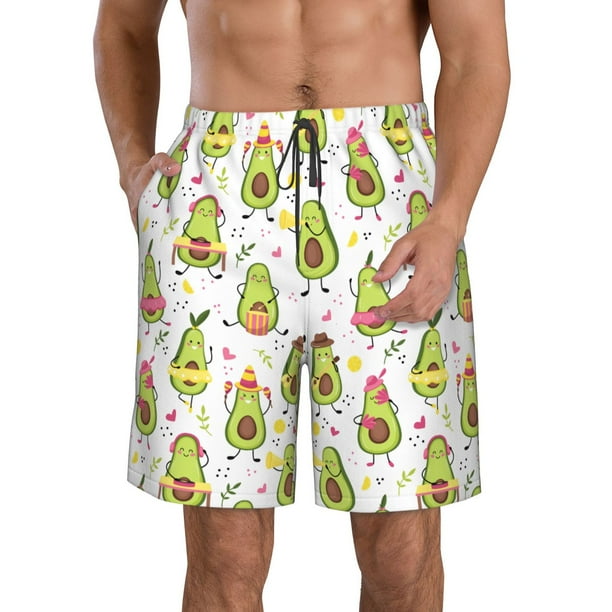 Balery Avocado Playing Music Traje de Baño Estilo Hawaiano para Hombre, Shorts de Secado Rápido con Bolsillos-Medium