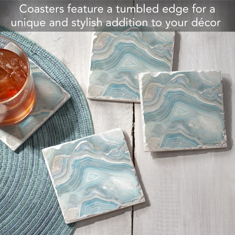 Thirstystone Bluebonnets Coasters – Set Of 4, Absorbent Stone With Cork Backing, 4" X 4", Made In USA, Wipes Clean