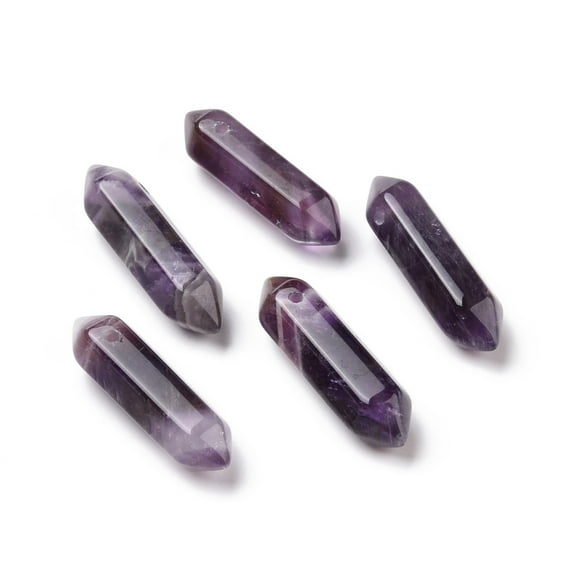 20 pc Natural Amethyst Double Terminal Pointed Pendants Faceted Bullet Charm 30~35x8~9x8~9mm Hole: 1.4mm