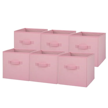 Mainstays Collapsible Cube Fabric Storage Bins (10.5" x 10.5"), 6 Pack, Pink Puff
