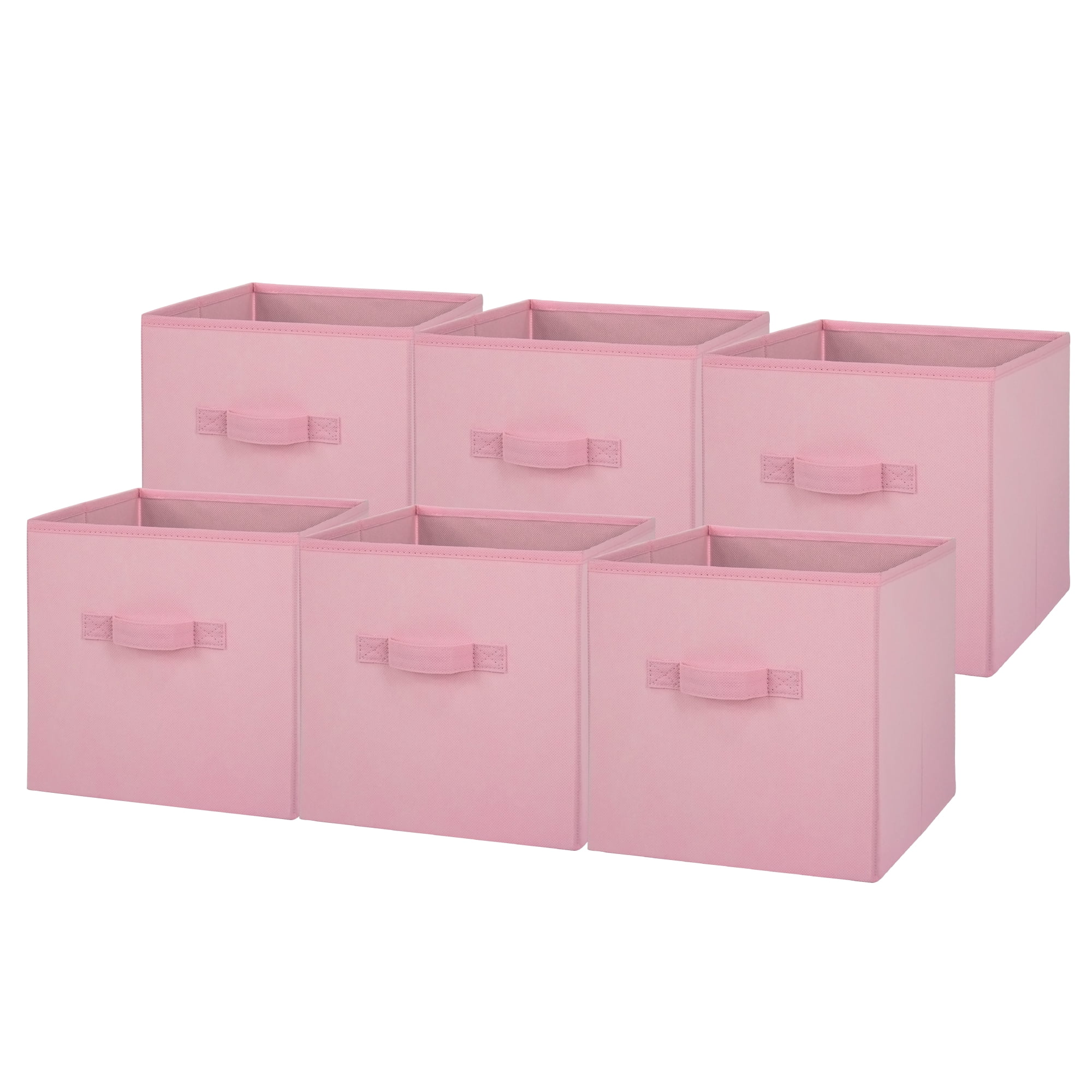 Mainstays Collapsible Cube Fabric Storage Bins, Pink Puff, 6 Pack
