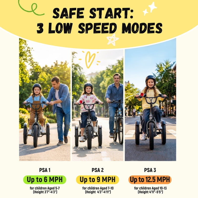 ESKUTE T300mini Electric Tricycle for Beginners, 16" x 3.0 Fat Tire Folding 3-Wheel E-Bike, 500W Peak Motor, 302Wh Battery, Step-Thru, 12.5 MPH, Black with Lock，Phonebag and mirror, UL2849