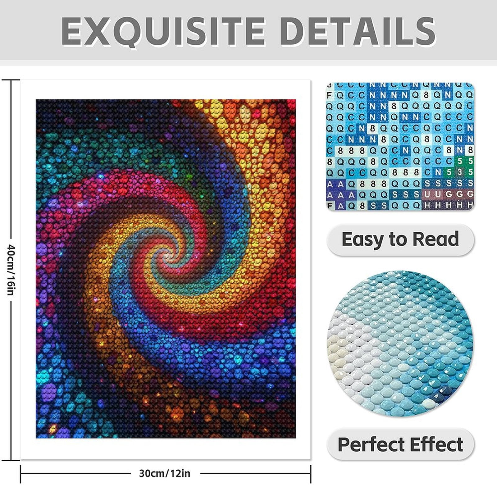 Diamond Art Kit for Adults, Colorful Spiral Mosaic Art Diamond Painting for Adults Beginners, 5D DIY Diamond Art Painting Kits, Colorful Diamond Painting Craft for Home Decor 12x16