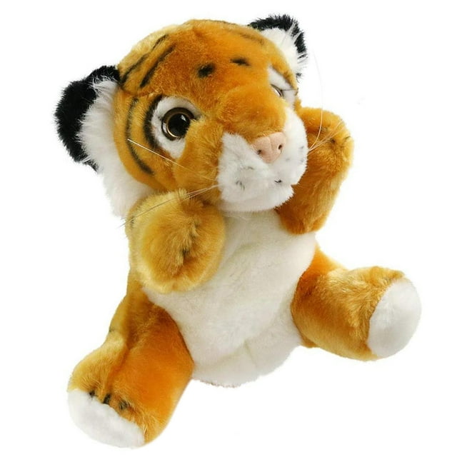 stanreset Tiger Hand Puppet Prop Small Size Plush Plaything Interesting Stuffed Animals Toys Plush Toy Birthday Gift Props yellow