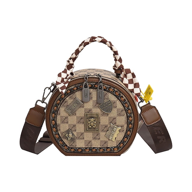 Uklsqma Sac Bandoulière à une Épaule Wyd230908007 / Sac à Main Femme Grande Capacité en Dacron à Compartiments Multiples / Tissu en Cuir Résistant aux Déchirures / Imprimé Badge Ours Élégant / Polyvalent pour Magasinage Voyage