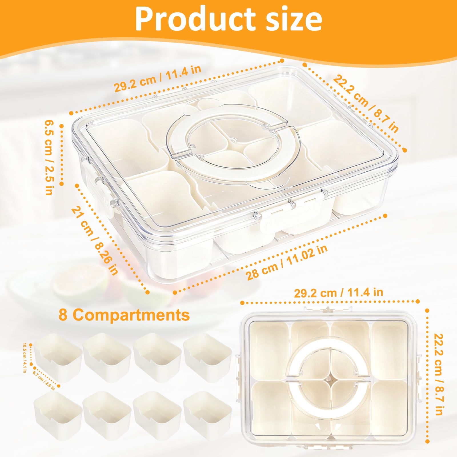 YOYTOO Snack Box Container with Dividers 8 Compartment Plastic Snackle Boxes Containers Lunch Box with Lids & Handles