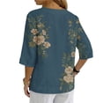 thumbnail image 4 of Ounisa Womens 3/4 Sleeve Blouses V Neck Cotton Linen Print Button Detail Casual Fashion Spring Summer Daily Wear Shirts S-2XL, 4 of 6
