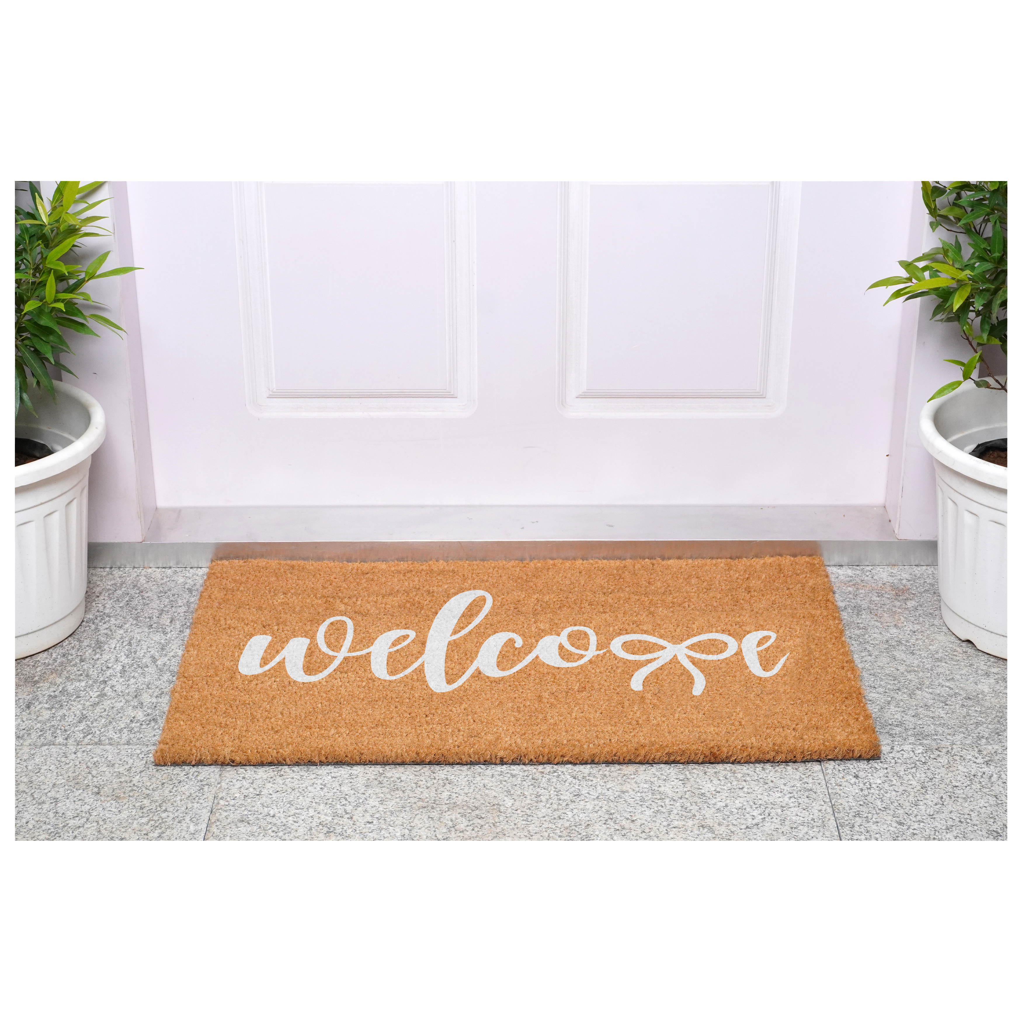 White Welcome Bow Doormat, 17" x 29"