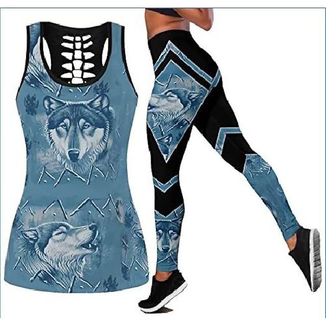 Yoga Suit Vest And Leggings Moisture Wicking Sunflower Moon Design Sport Fitness Home Gym Tight