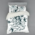 thumbnail image 2 of Anchor Duvet Cover Set, Pin-up Girl Nautical Sailor Suit Surrounded by Swallow Birds Stars Hand Drawn, Bedding Set with Shams and Fitted Sheet, 3 Sizes, by Ambesonne, 2 of 3