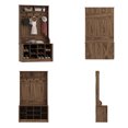 thumbnail image 2 of OXYLIFE Hall Tree with Storage Bench, Wood Entryway Coat Rack with 7 Hooks and 10 Storage Cubes, Walnut, 2 of 6