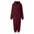 thumbnail image 5 of Women's Fleece Onesie Loungewear Pajamas Winter Warm Fuzzy One Piece Romper Zipper Hooded Jumpsuit Sleepwear Ladies Clothes, 5 of 6