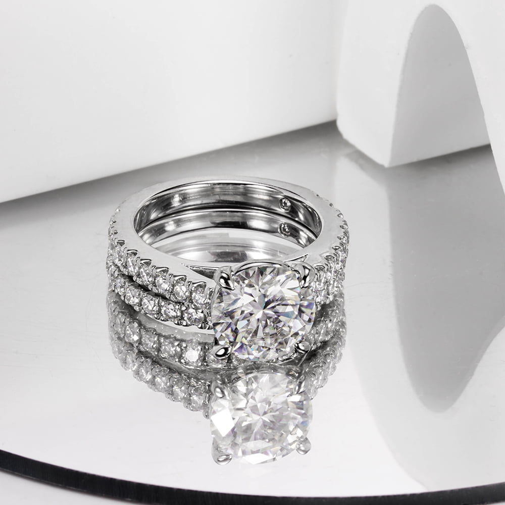 Total 4.15ct D Color Round Moissanite Engagement Rings for Women Wedding Band VVS1 Sterling Silver Bridal Sets