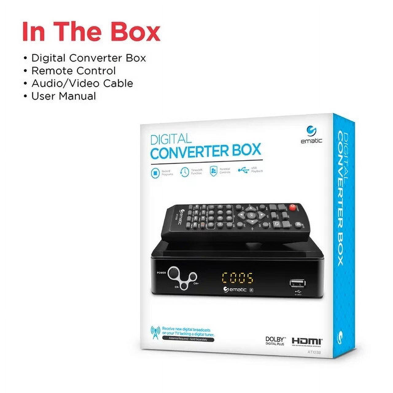 Ematic AT103B Digital Converter Box with LED Display and Recording Capabilities (Black)- New